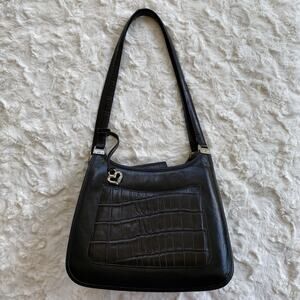 Brighton Black Crocodile Leather Handbag Medium Shoulder Bag Silver Hardware‎